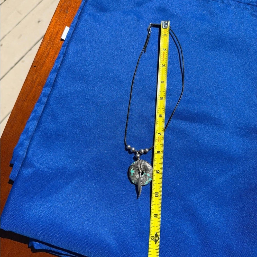 Turquoise Accent Black Cord Pendant Necklace - Picture 2 of 5